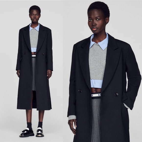 Sandro Jackets & Blazers - NWT Sandro Brume Wool Double Breasted Coat 36 Noir Minimalist